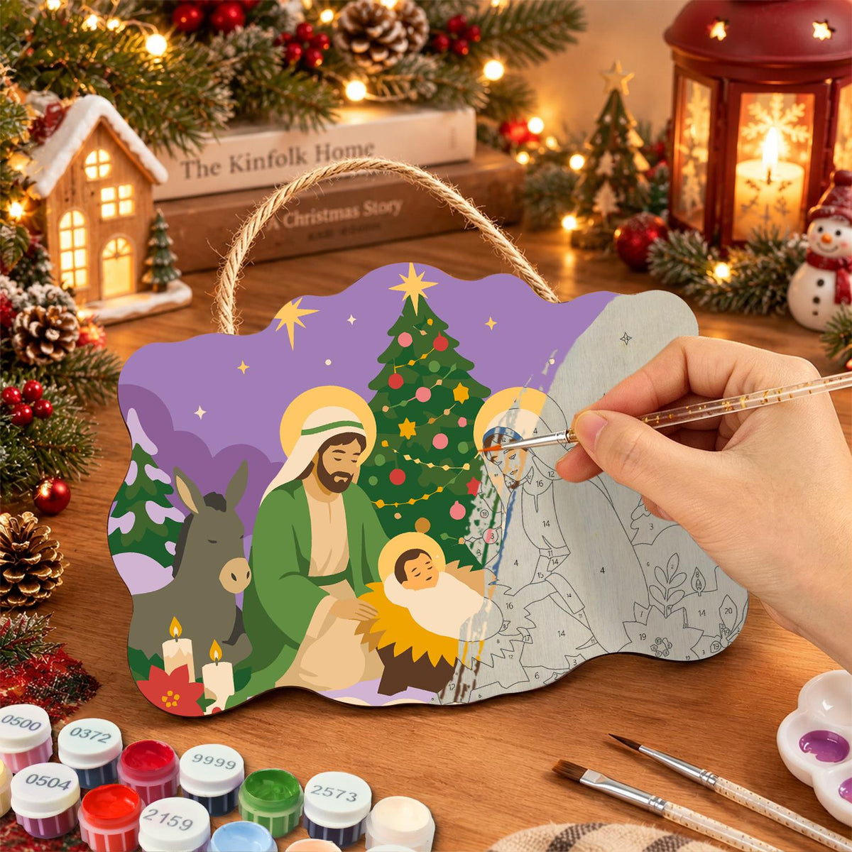 Holy Family Beneath the Tree paint by numbers hanging sign – image 7