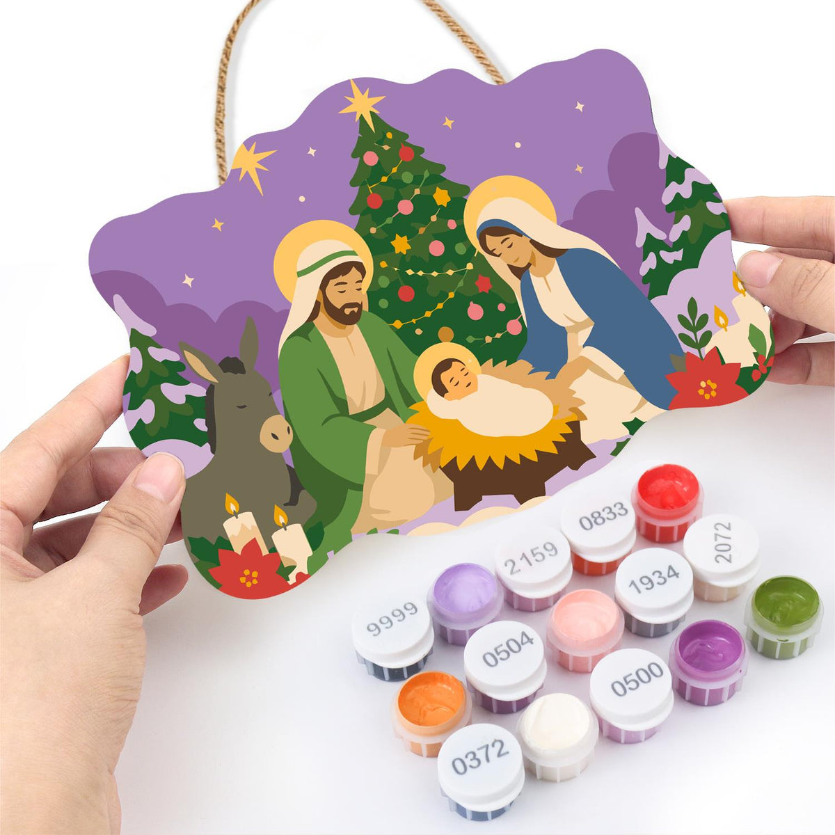 Holy Family Beneath the Tree paint by numbers hanging sign – image 9