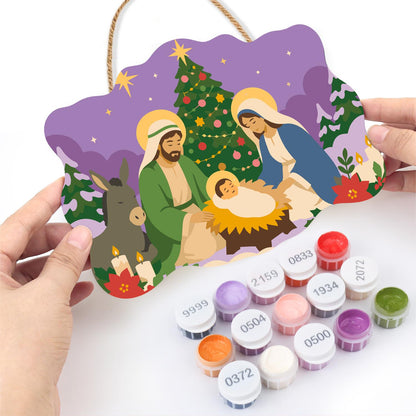 Holy Family Beneath the Tree paint by numbers hanging sign – image 9