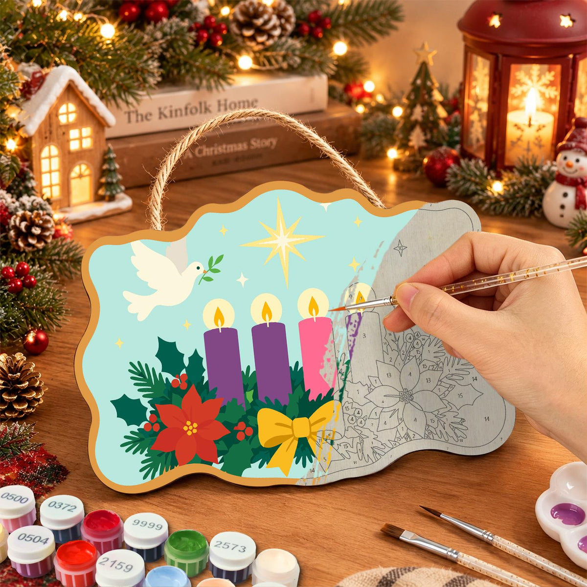 Peace Dove Over Advent Candles paint by numbers hanging sign – image 7