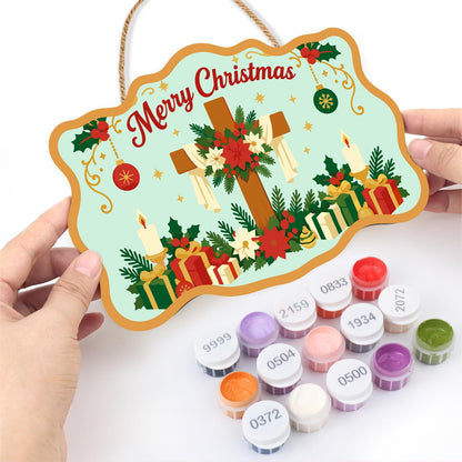 Poinsettia Cross and Candles paint by numbers hanging sign – image 9