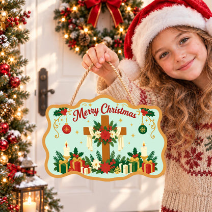 Poinsettia Cross and Candles paint by numbers hanging sign – image 13