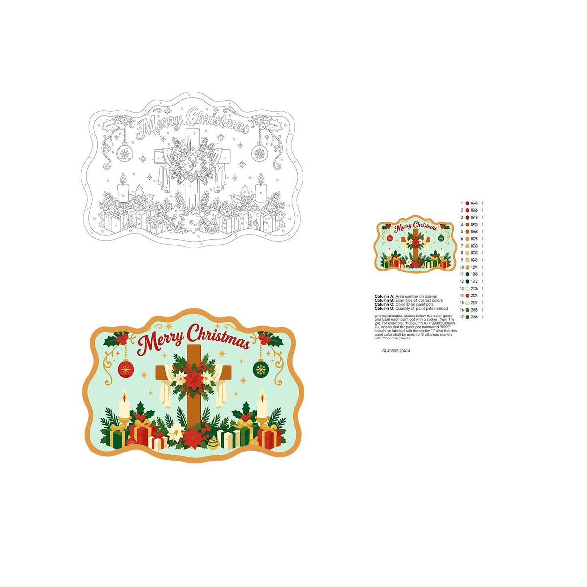 Poinsettia Cross and Candles paint by numbers hanging sign – image 19