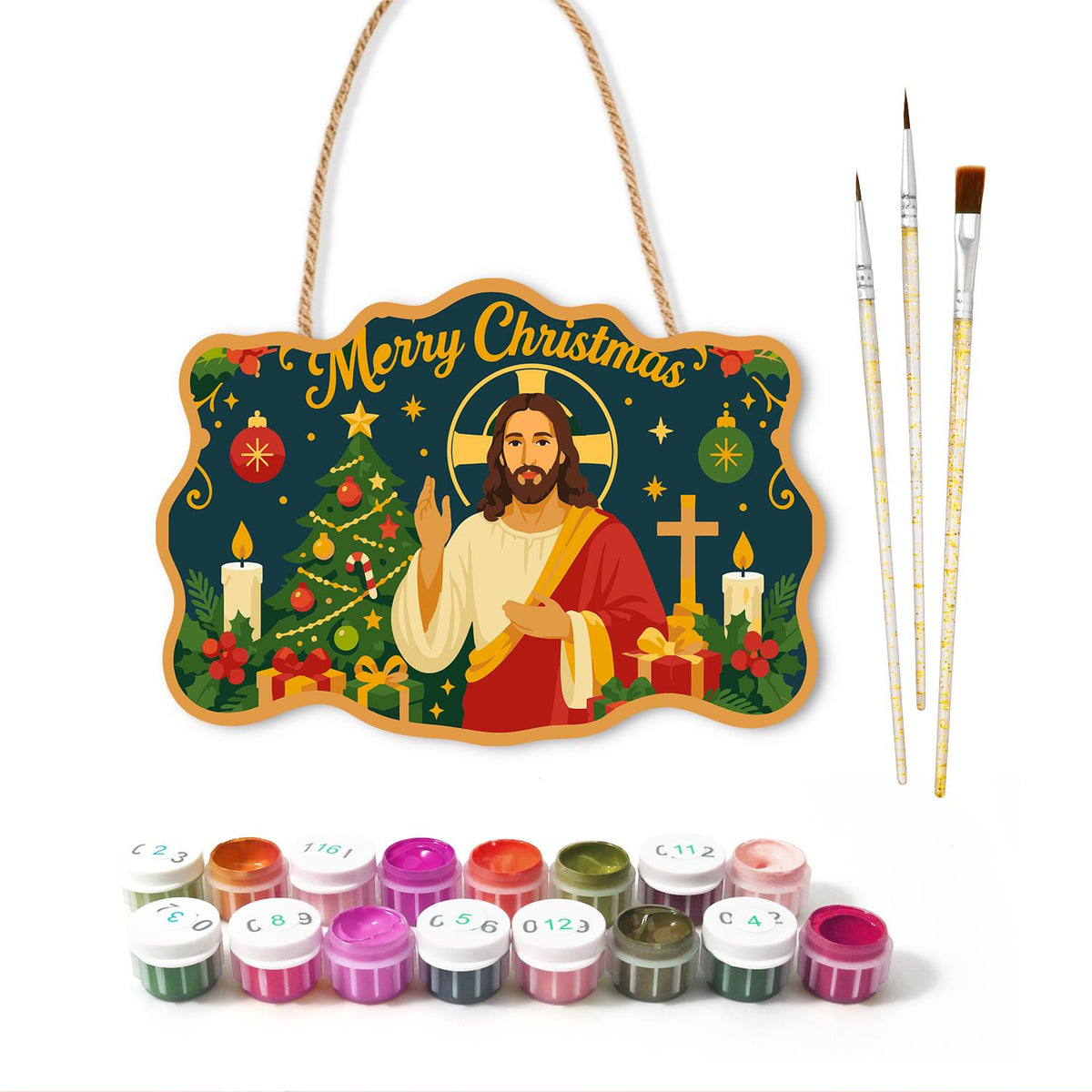 Jesus Between Tree and Cross paint by numbers hanging sign – image 2