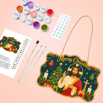 Jesus Between Tree and Cross paint by numbers hanging sign – image 4