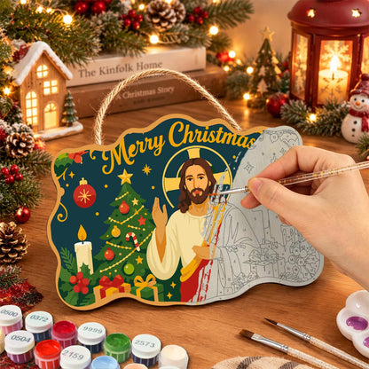 Jesus Between Tree and Cross paint by numbers hanging sign – image 7