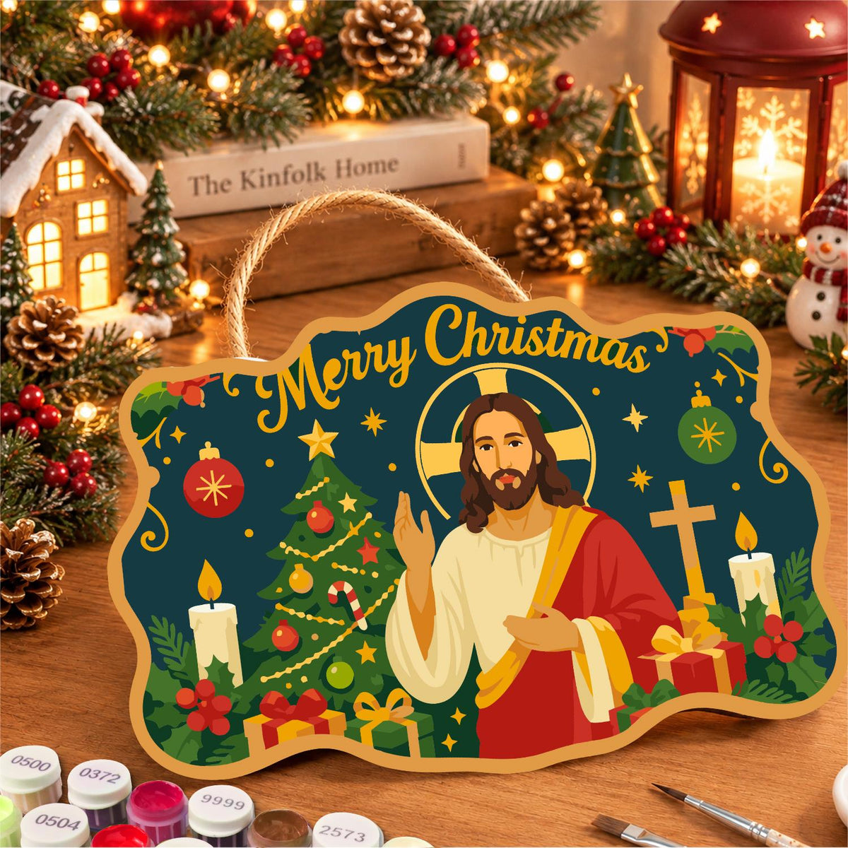 Jesus Between Tree and Cross paint by numbers hanging sign – image 8