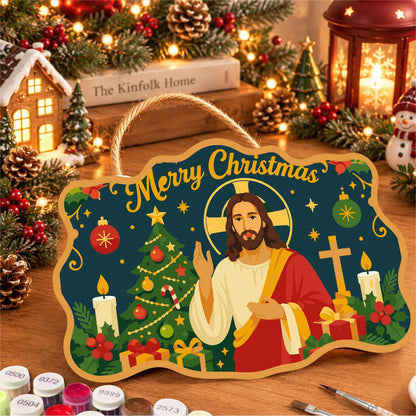 Jesus Between Tree and Cross paint by numbers hanging sign – image 8