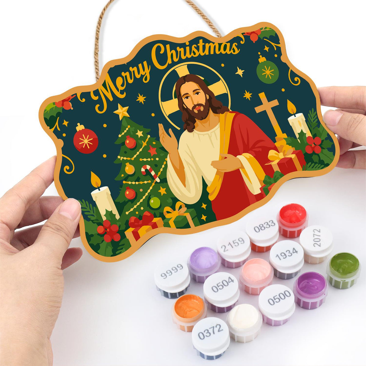 Jesus Between Tree and Cross paint by numbers hanging sign – image 9
