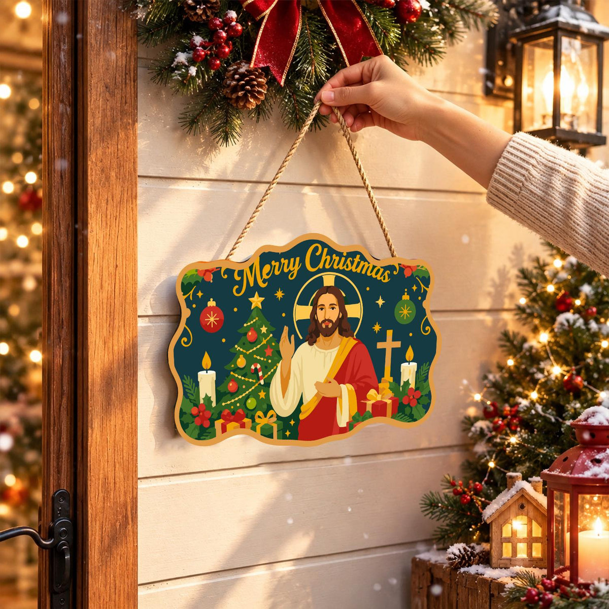 Jesus Between Tree and Cross paint by numbers hanging sign – image 14