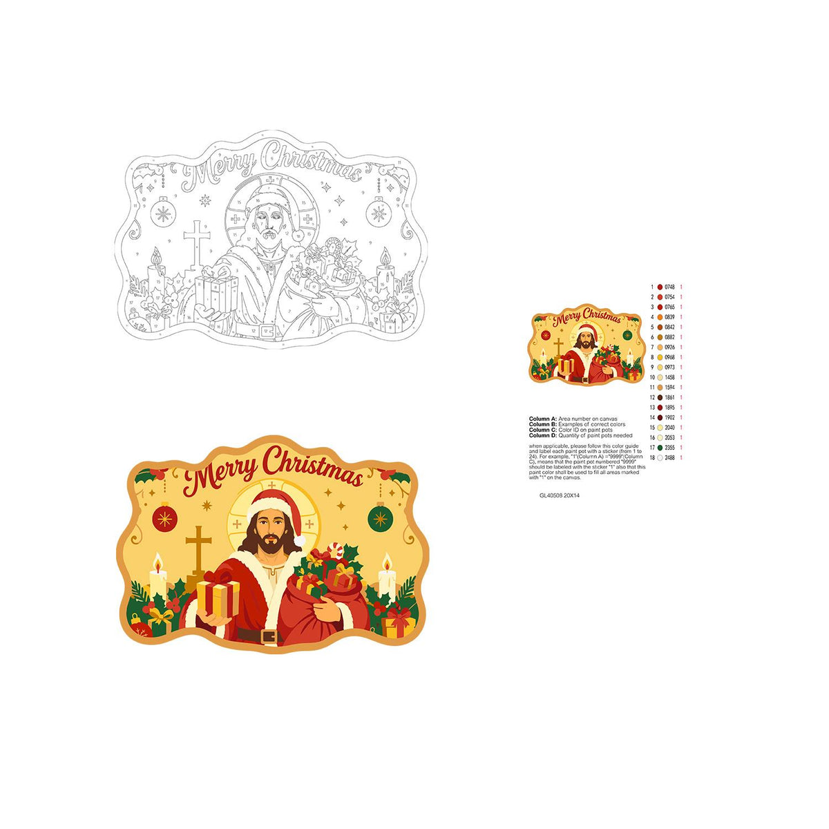 Golden Halo Jesus in Santa Coat paint by numbers hanging sign – image 19