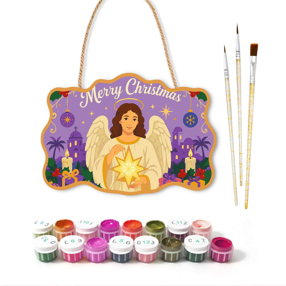 Dark-Haired Angel with Starlight paint by numbers hanging sign – image 2