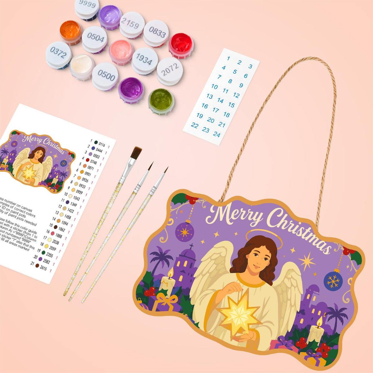 Dark-Haired Angel with Starlight paint by numbers hanging sign – image 4