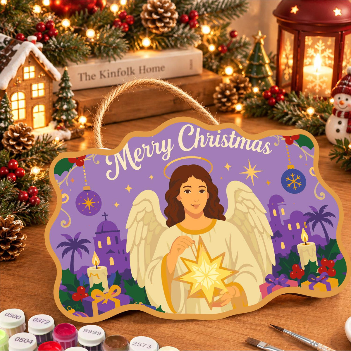Dark-Haired Angel with Starlight paint by numbers hanging sign – image 8