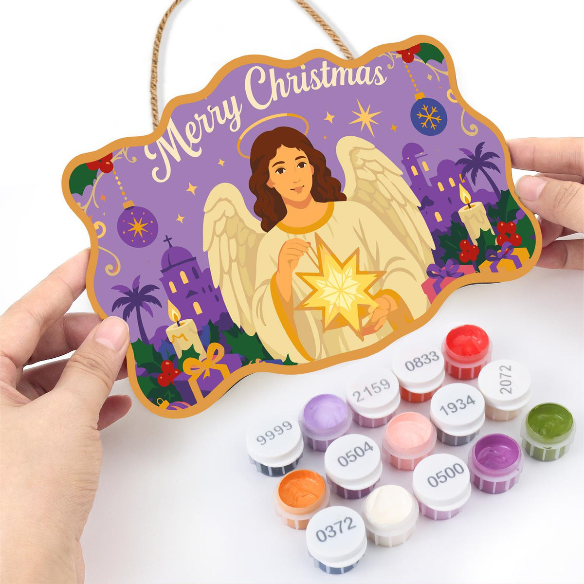 Dark-Haired Angel with Starlight paint by numbers hanging sign – image 9