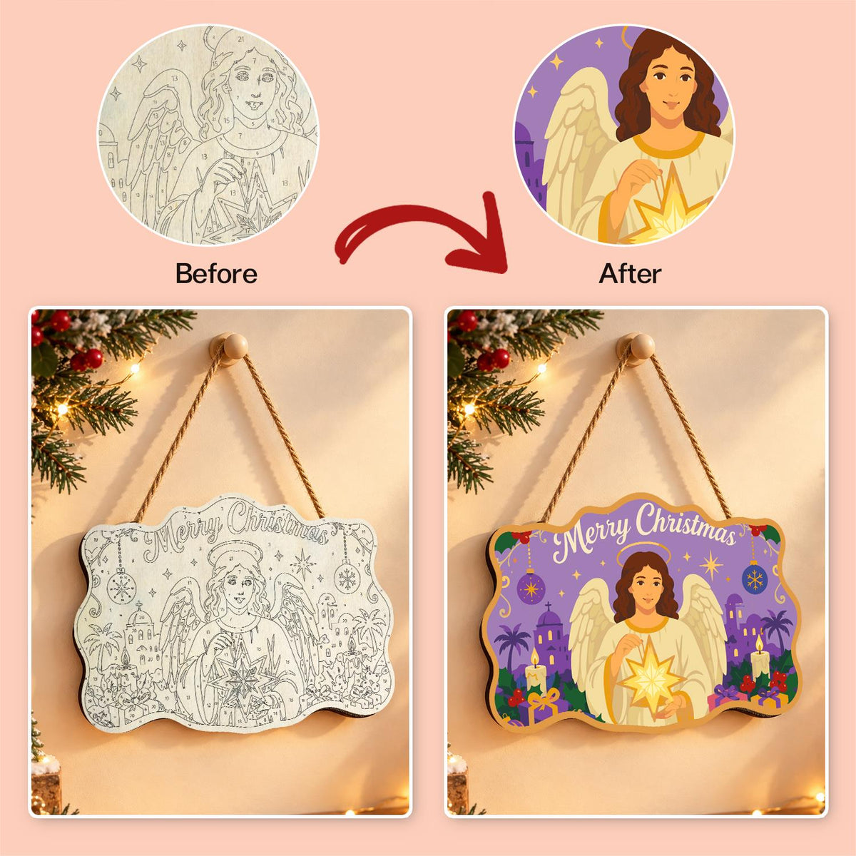 Dark-Haired Angel with Starlight paint by numbers hanging sign – image 10
