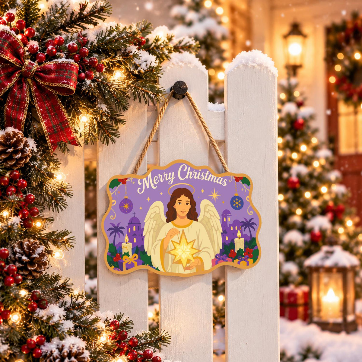 Dark-Haired Angel with Starlight paint by numbers hanging sign – image 15