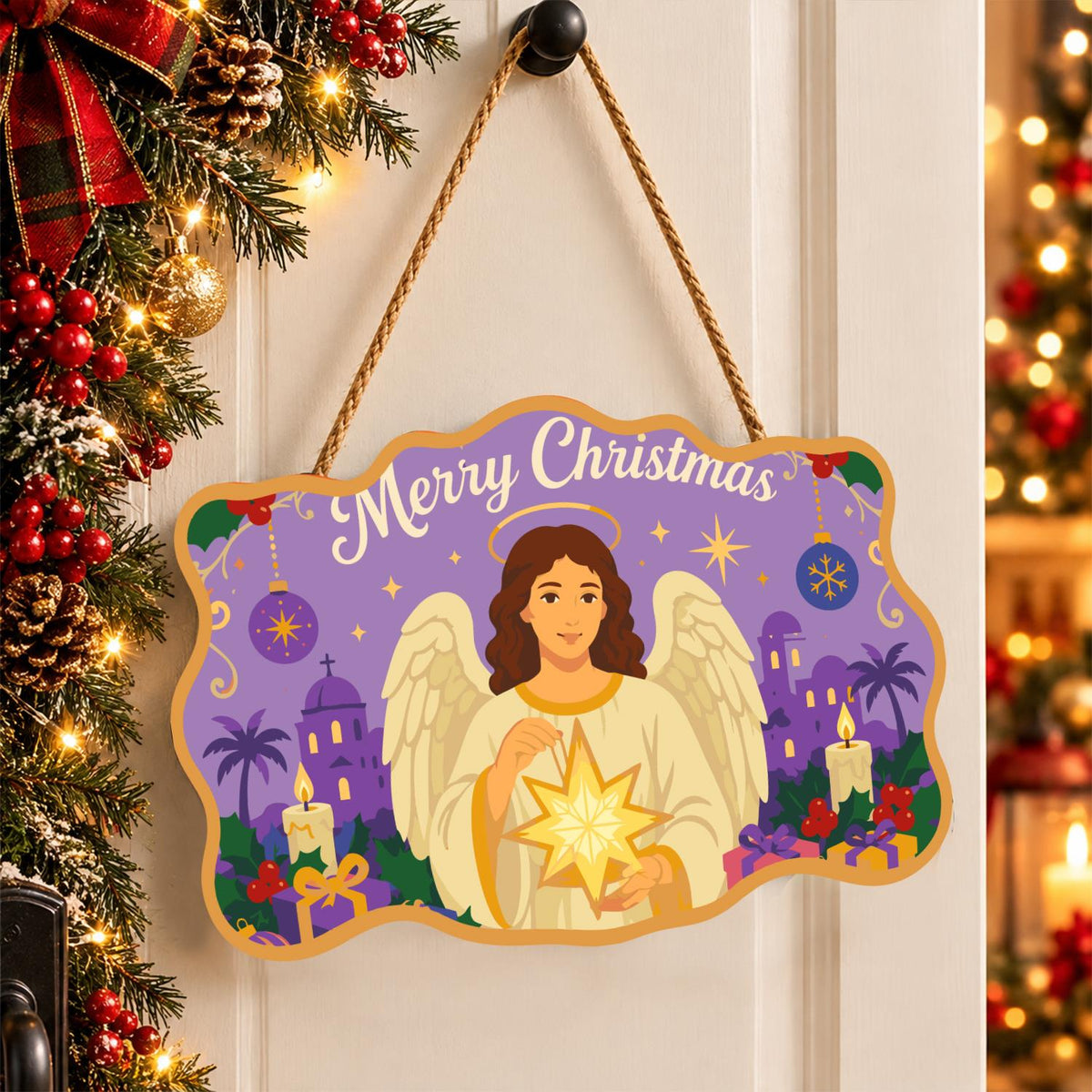Dark-Haired Angel with Starlight paint by numbers hanging sign – image 16