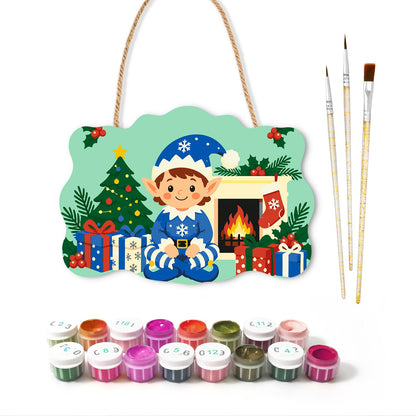 Blue Snowflake Elf by the Hearth paint by numbers hanging sign – image 2