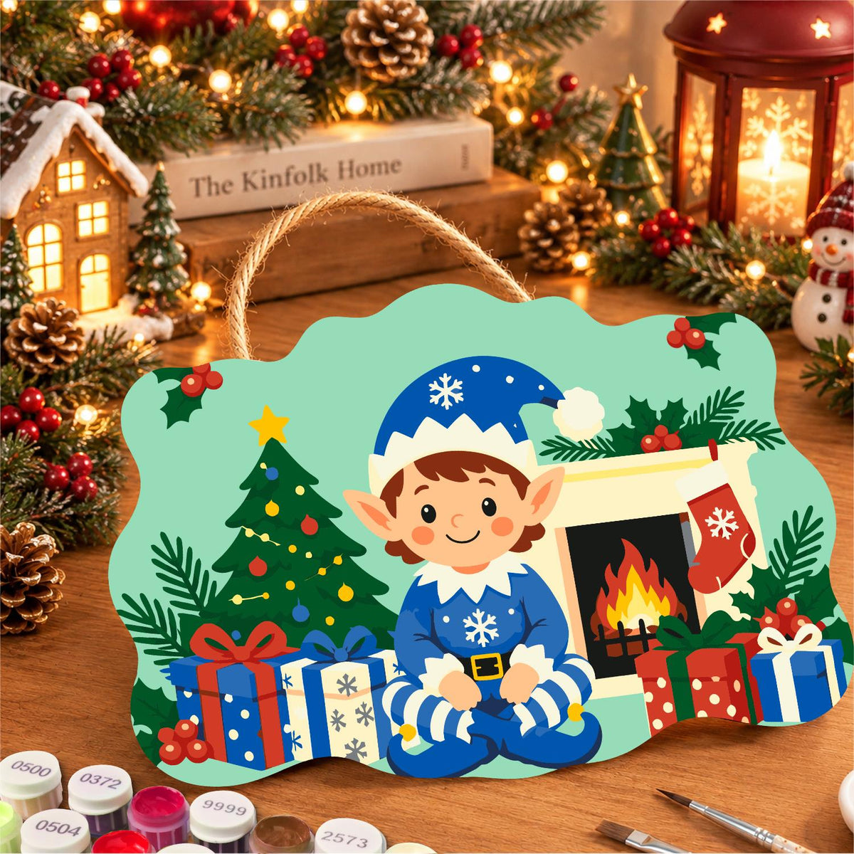 Blue Snowflake Elf by the Hearth paint by numbers hanging sign – image 8