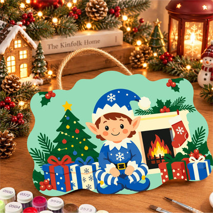 Blue Snowflake Elf by the Hearth paint by numbers hanging sign – image 8
