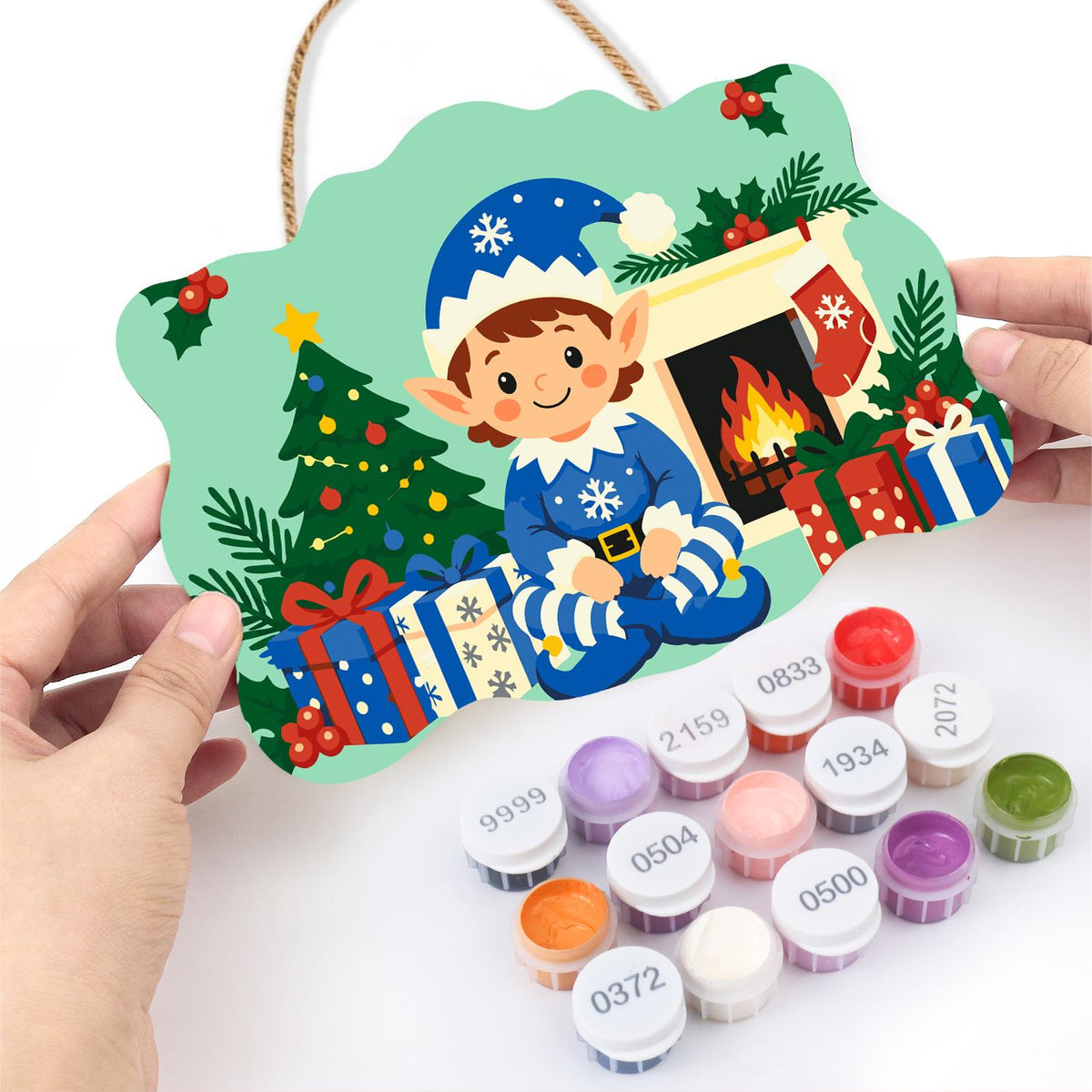 Blue Snowflake Elf by the Hearth paint by numbers hanging sign – image 9