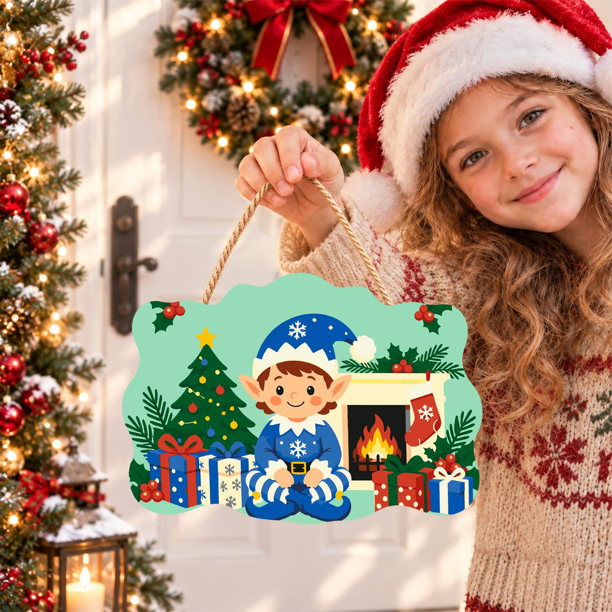 Blue Snowflake Elf by the Hearth paint by numbers hanging sign – image 13