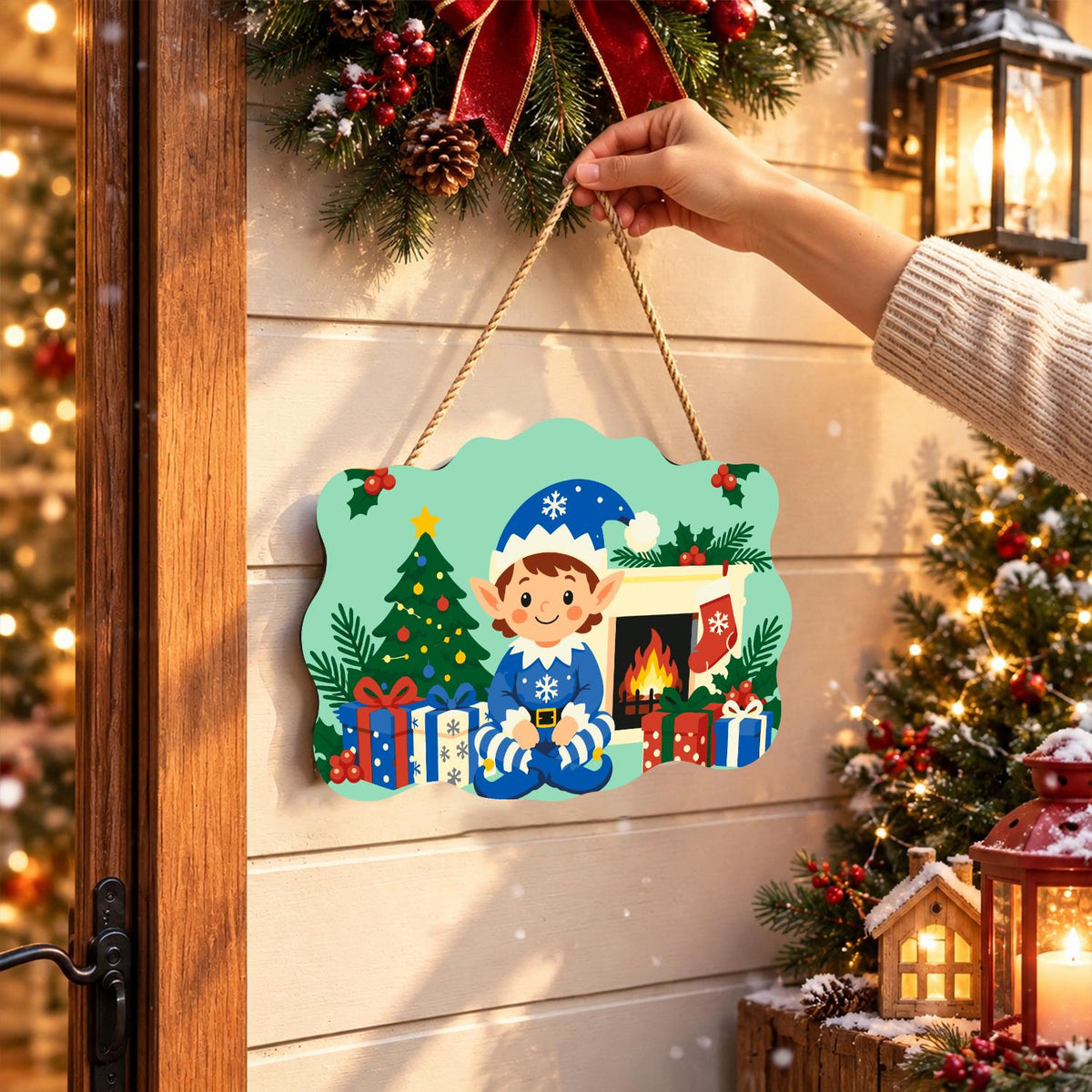 Blue Snowflake Elf by the Hearth paint by numbers hanging sign – image 14