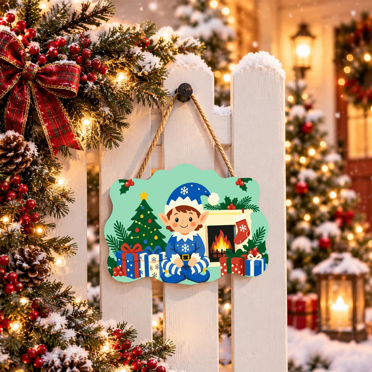 Blue Snowflake Elf by the Hearth paint by numbers hanging sign – image 15