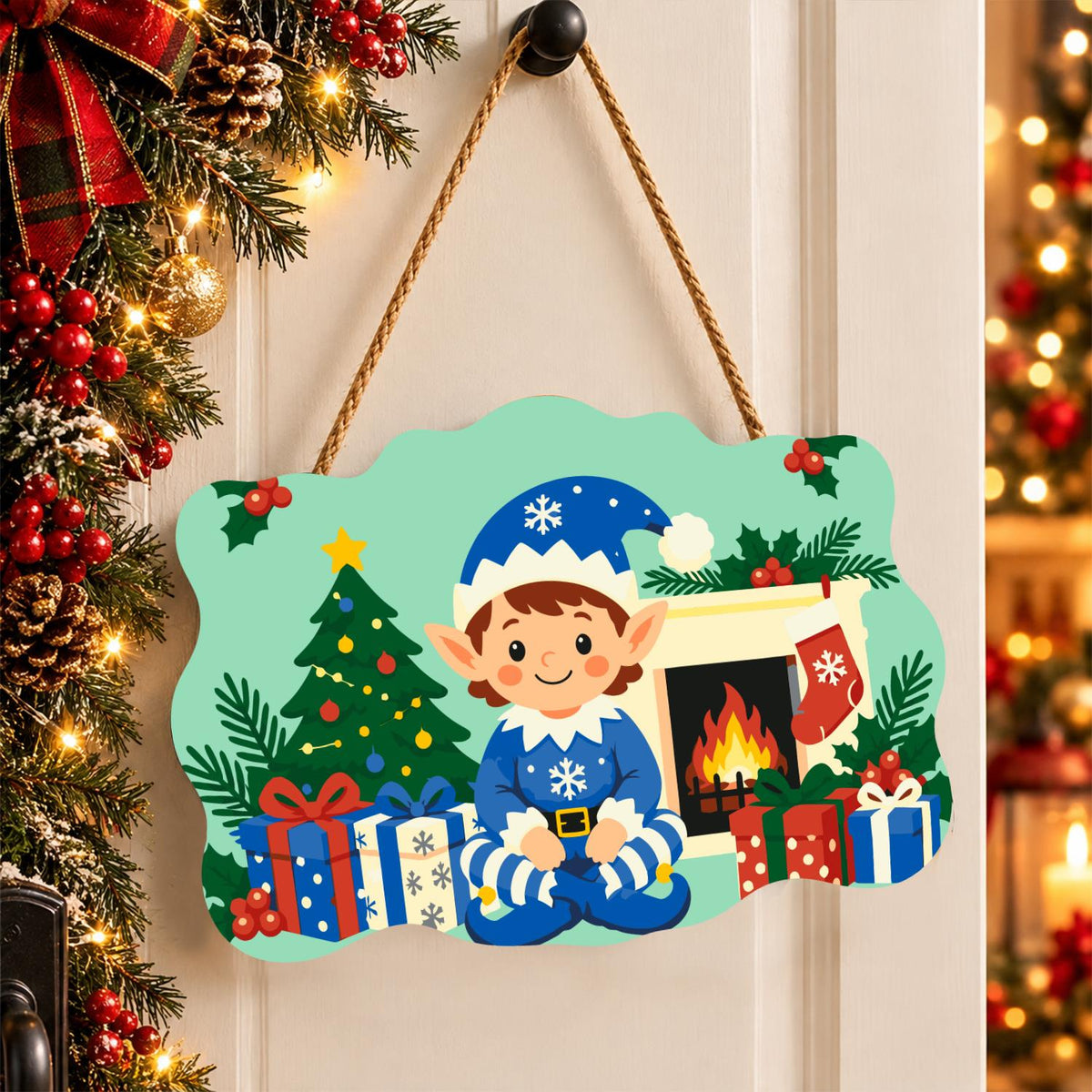 Blue Snowflake Elf by the Hearth paint by numbers hanging sign – image 16