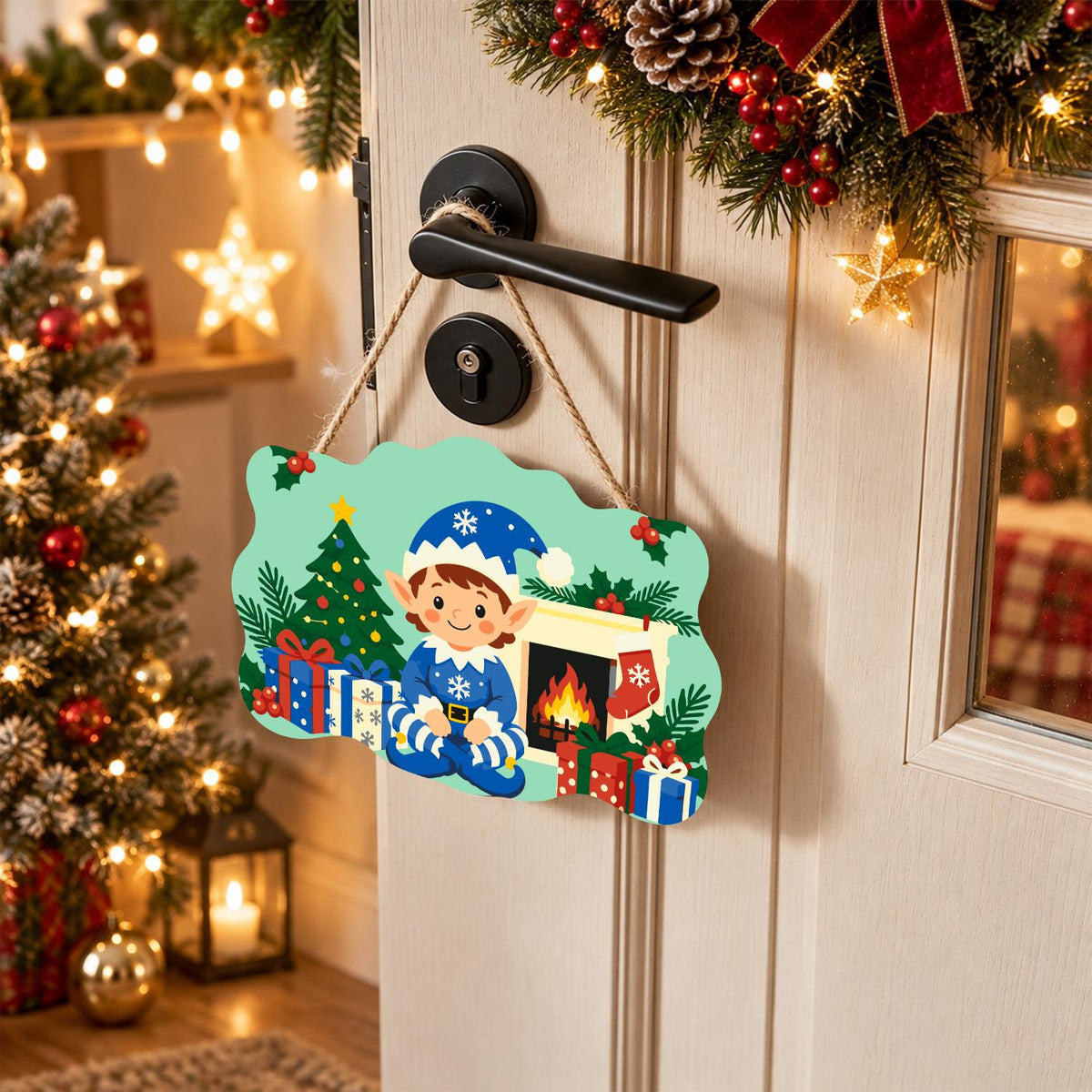 Blue Snowflake Elf by the Hearth paint by numbers hanging sign – image 18