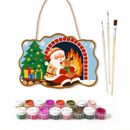 Santa's Fireside Reindeer Hug paint by numbers hanging sign – image 2