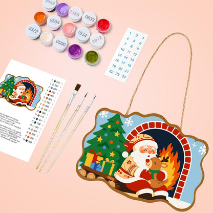 Santa's Fireside Reindeer Hug paint by numbers hanging sign – image 4
