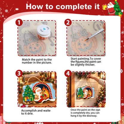 Santa's Fireside Reindeer Hug paint by numbers hanging sign – image 6