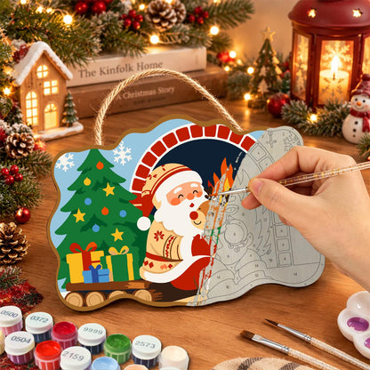 Santa's Fireside Reindeer Hug paint by numbers hanging sign – image 7