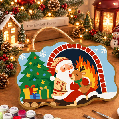 Santa's Fireside Reindeer Hug paint by numbers hanging sign – image 8