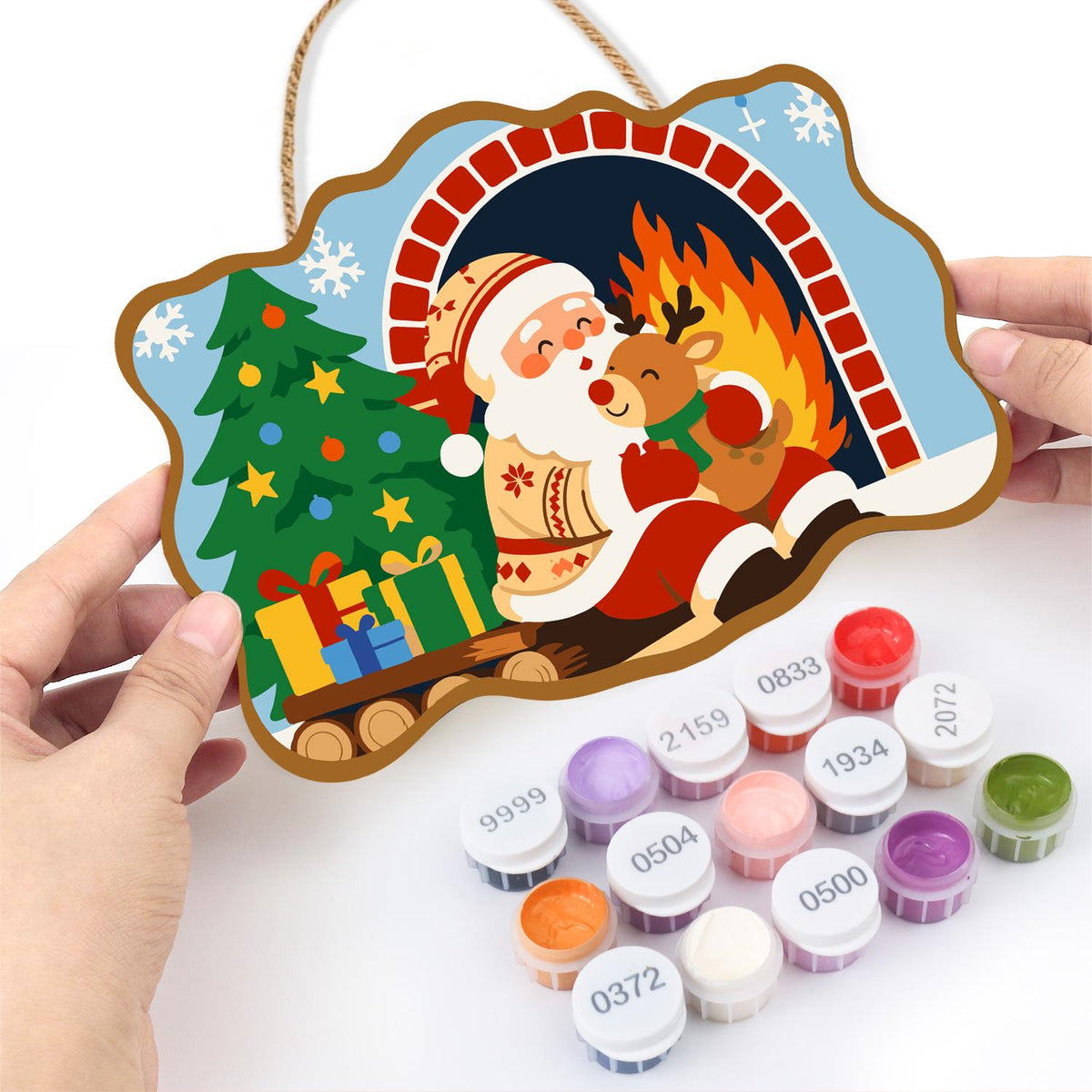 Santa's Fireside Reindeer Hug paint by numbers hanging sign – image 9
