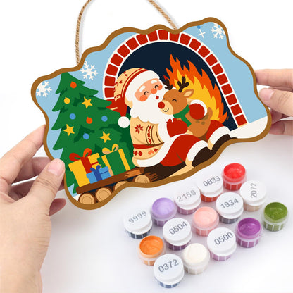 Santa's Fireside Reindeer Hug paint by numbers hanging sign – image 9