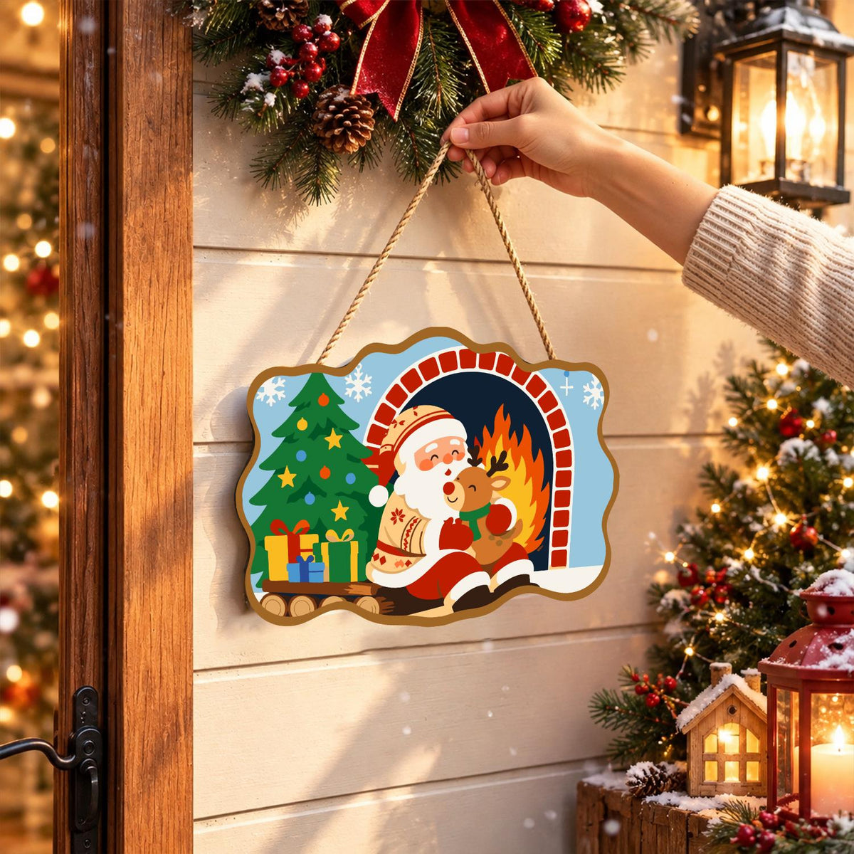 Santa's Fireside Reindeer Hug paint by numbers hanging sign – image 14