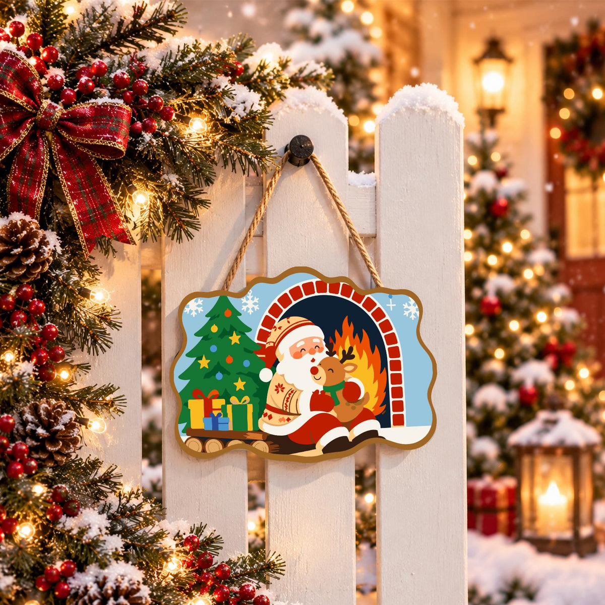 Santa's Fireside Reindeer Hug paint by numbers hanging sign – image 15