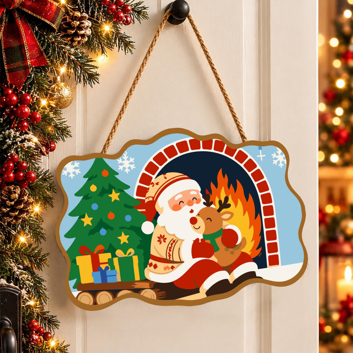 Santa's Fireside Reindeer Hug paint by numbers hanging sign – image 16