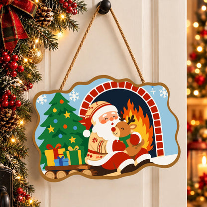 Santa's Fireside Reindeer Hug paint by numbers hanging sign – image 16