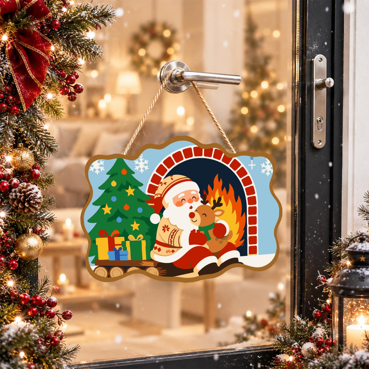 Santa's Fireside Reindeer Hug paint by numbers hanging sign – image 17