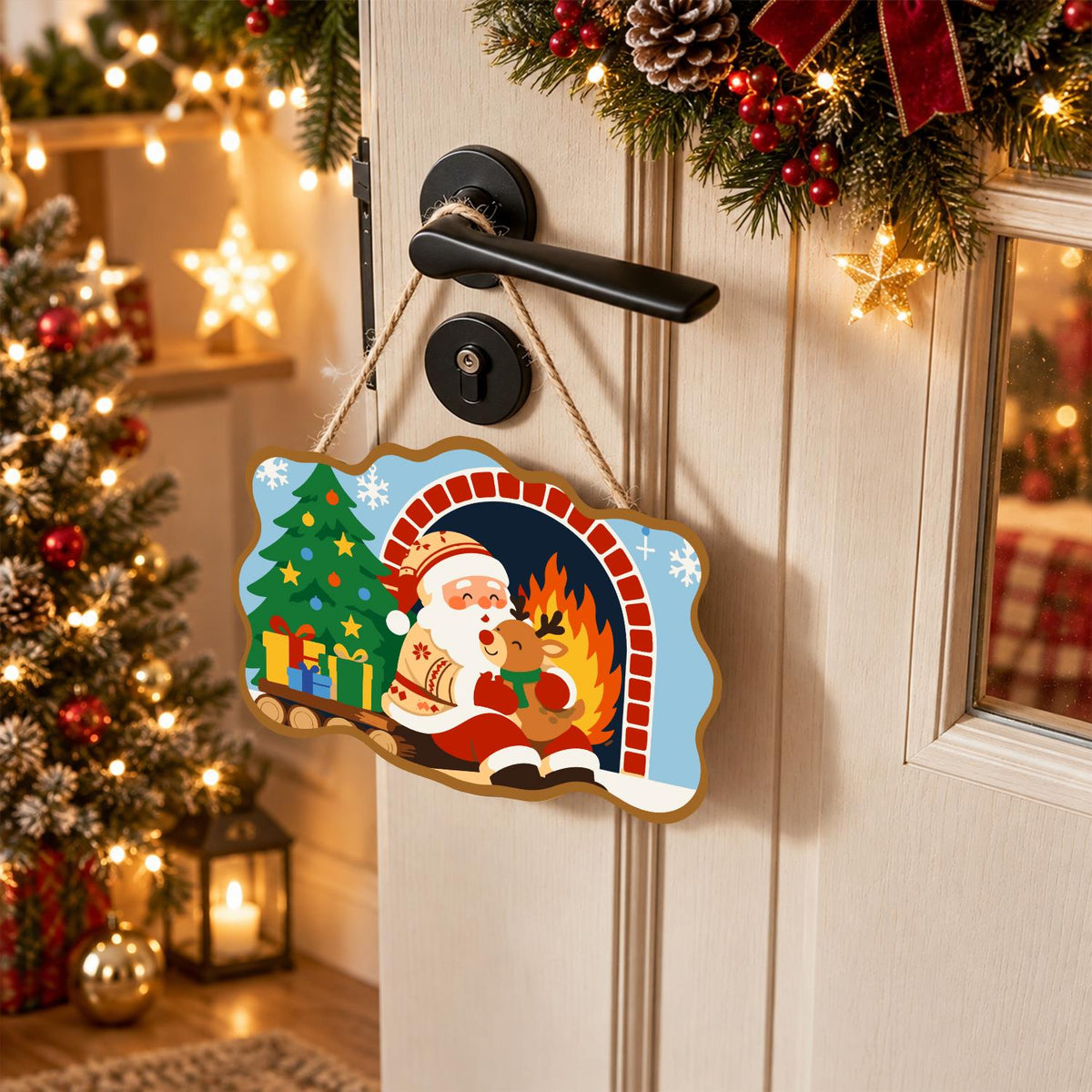 Santa's Fireside Reindeer Hug paint by numbers hanging sign – image 18