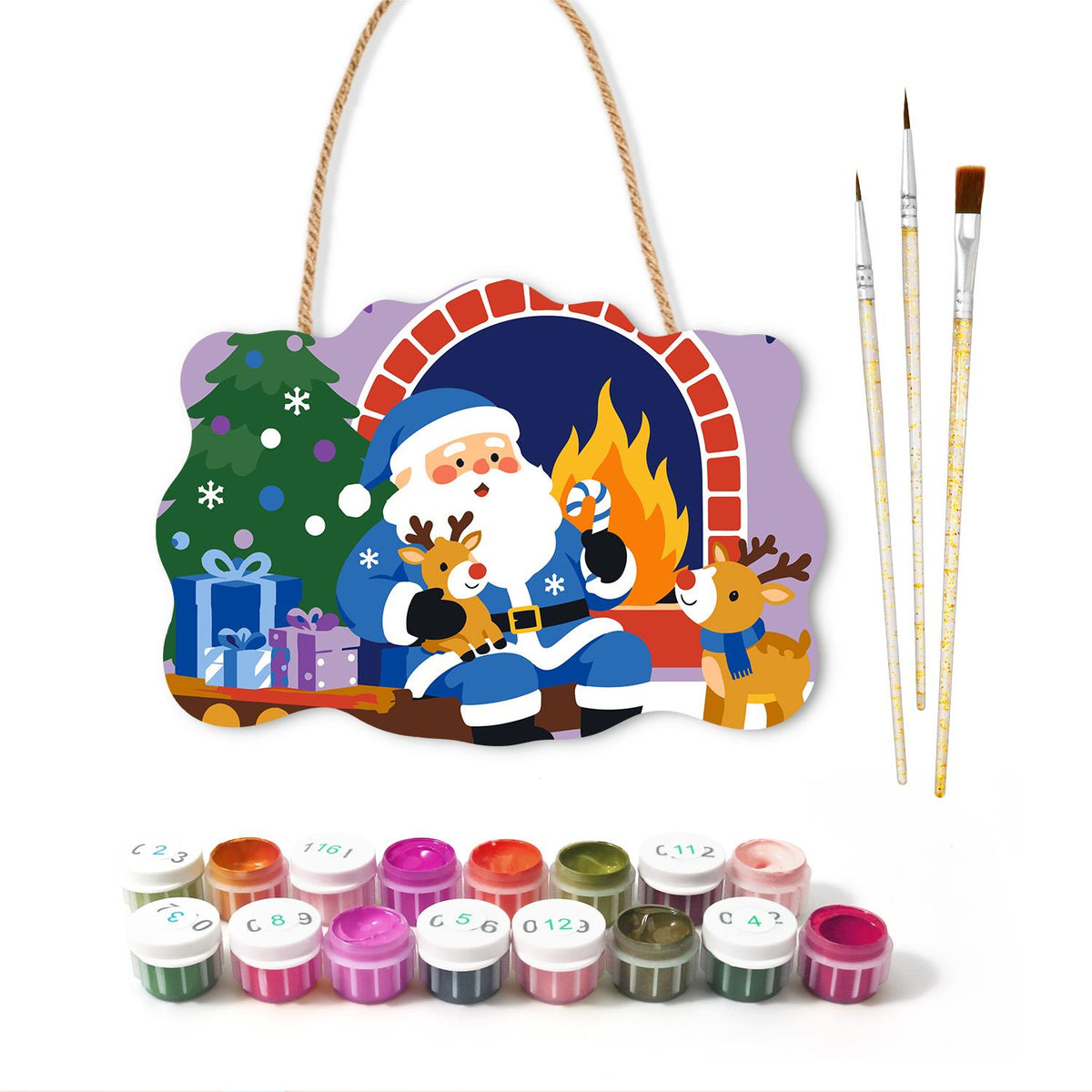 Blue-Suited Santa with Candy Cane paint by numbers hanging sign – image 2
