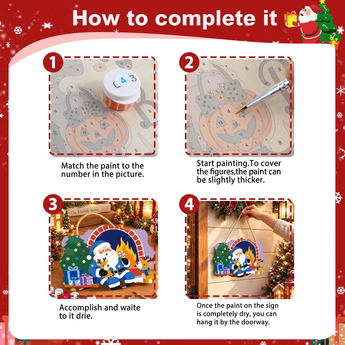 Blue-Suited Santa with Candy Cane paint by numbers hanging sign – image 6