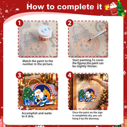 Blue-Suited Santa with Candy Cane paint by numbers hanging sign – image 6