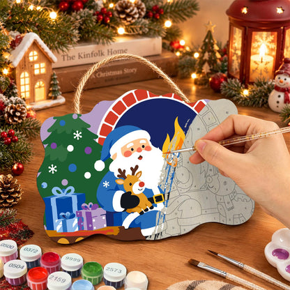 Blue-Suited Santa with Candy Cane paint by numbers hanging sign – image 7