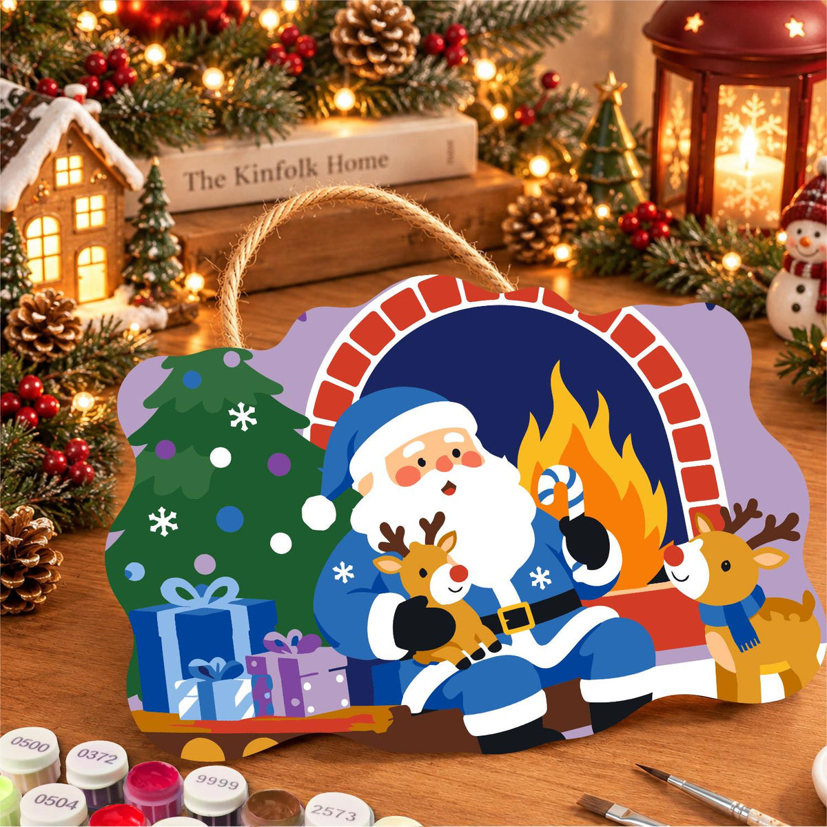 Blue-Suited Santa with Candy Cane paint by numbers hanging sign – image 8