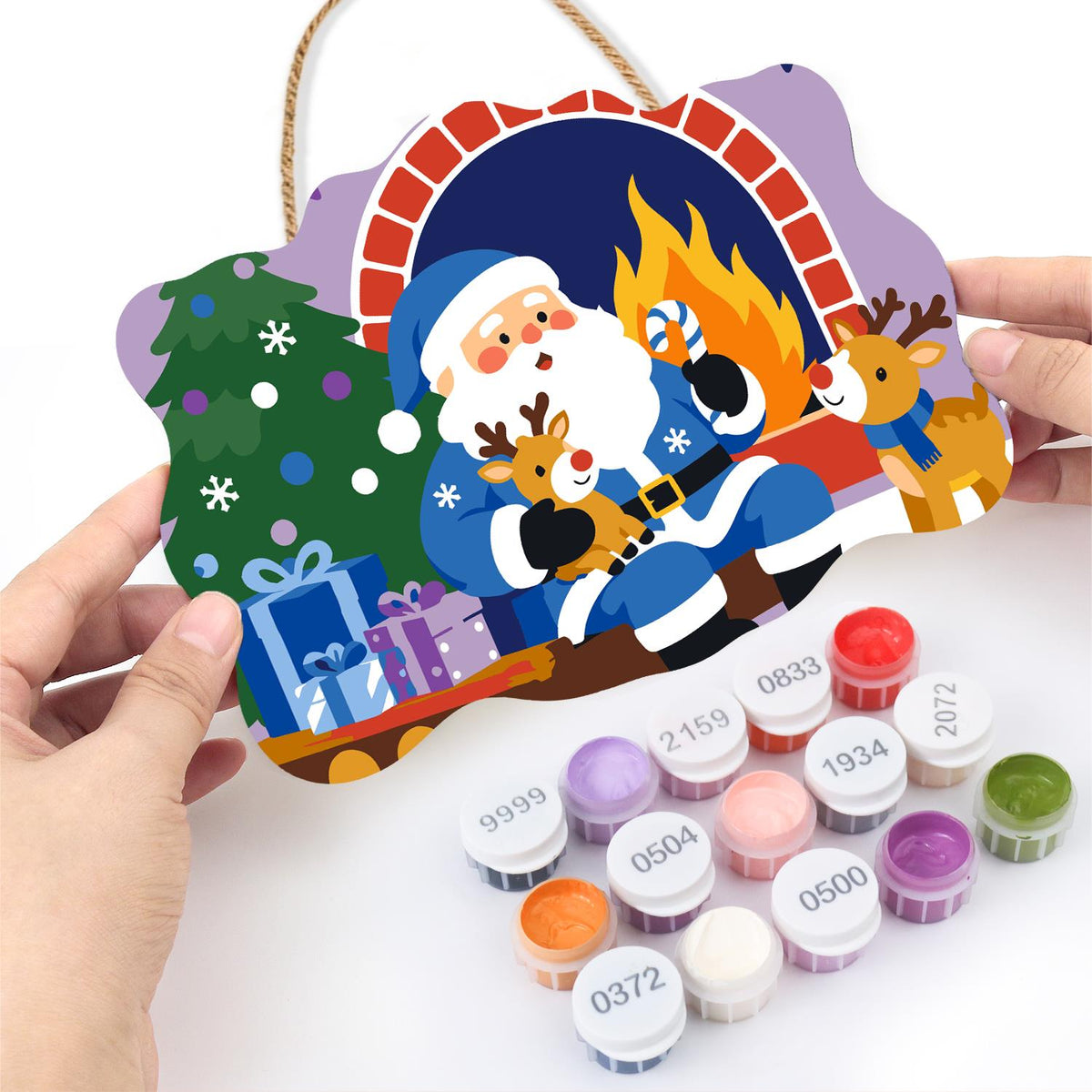 Blue-Suited Santa with Candy Cane paint by numbers hanging sign – image 9